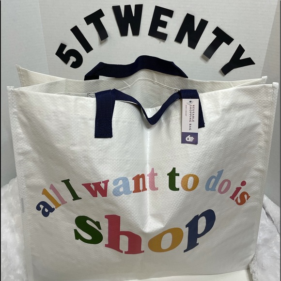 ALL I WANT IS SHOP WHITE REUSABLE SHOPPING BAG - Picture 1 of 5
